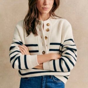 Sezane Cream and Navy Striped Sweater